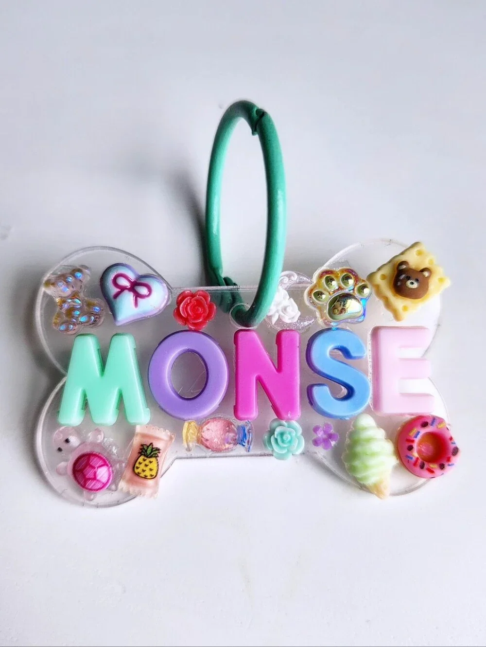 Personalized Name Dog Tag Keychain Acrylic Bone Shaped Tag Name Beads Charms